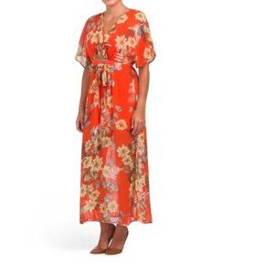 Womens Floral Maxi Dress With Short Sleeves & Empire Waist By Carters Sheer Oran